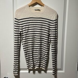 Vince ribbed cashmere cream/navy striped sweater, size small